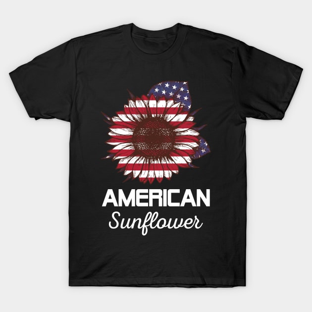 American Sunflower America Flag 4th July T-Shirt by Terryeare